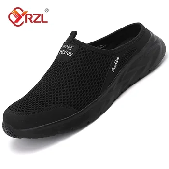 YRZL Mens Half Slippers Summer Breathable Mesh Mens Shoes Outdoor Casual Walking Shoes Large Flat Light Mesh Slippers Sandals 1