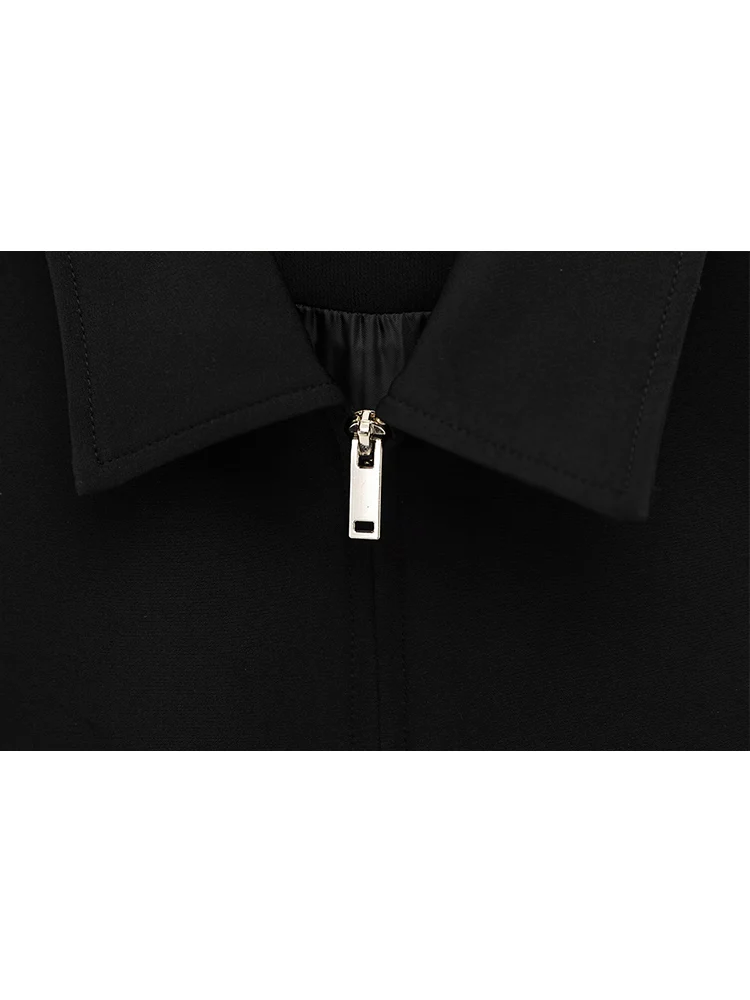 TFMLN Casual Set For Women Summer 2025 New Slim Lapel Zipper Short Sleeve Coat Top Wide Leg Pants Two Piece Set Leisure Black