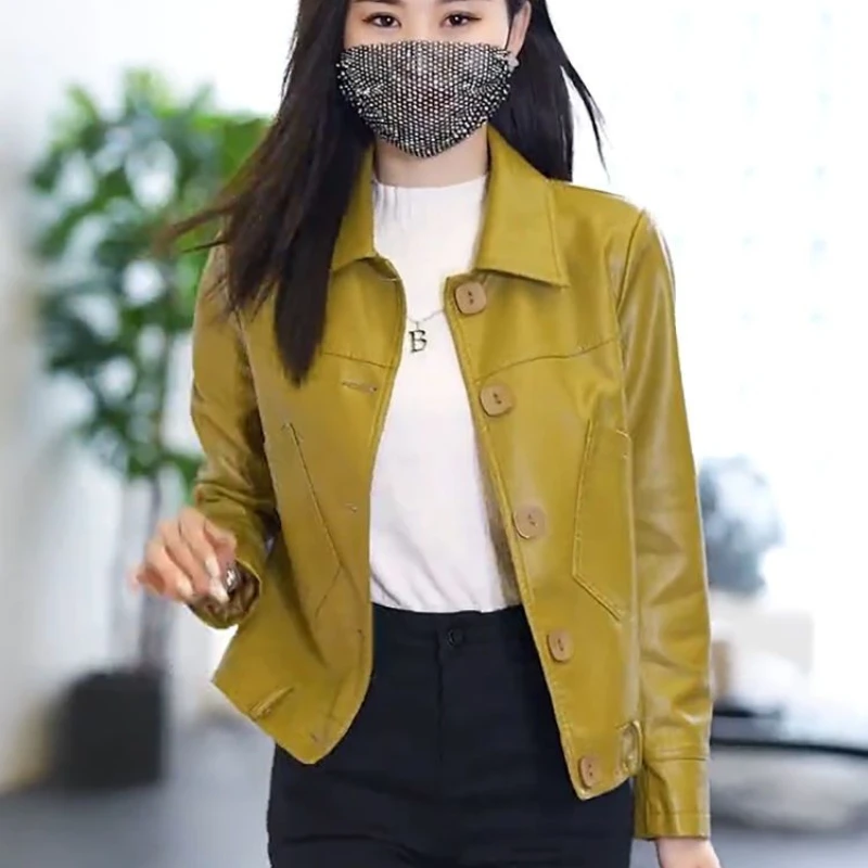 2023 Spring Autumn New Wome Fashion PU Leather Short Coat Korean Style Loose Large Size Casual Outwear Female Solid Color Jacket