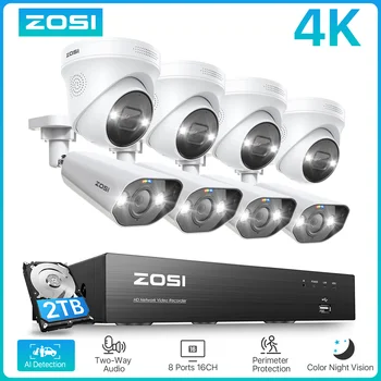 ZOSI 4K Security PoE Camera System AI Detection 8Ports 16CH 8MP NVR 4K 8MP 5MP Outdoor Indoor Video Surveillance IP Cameras Kit 1