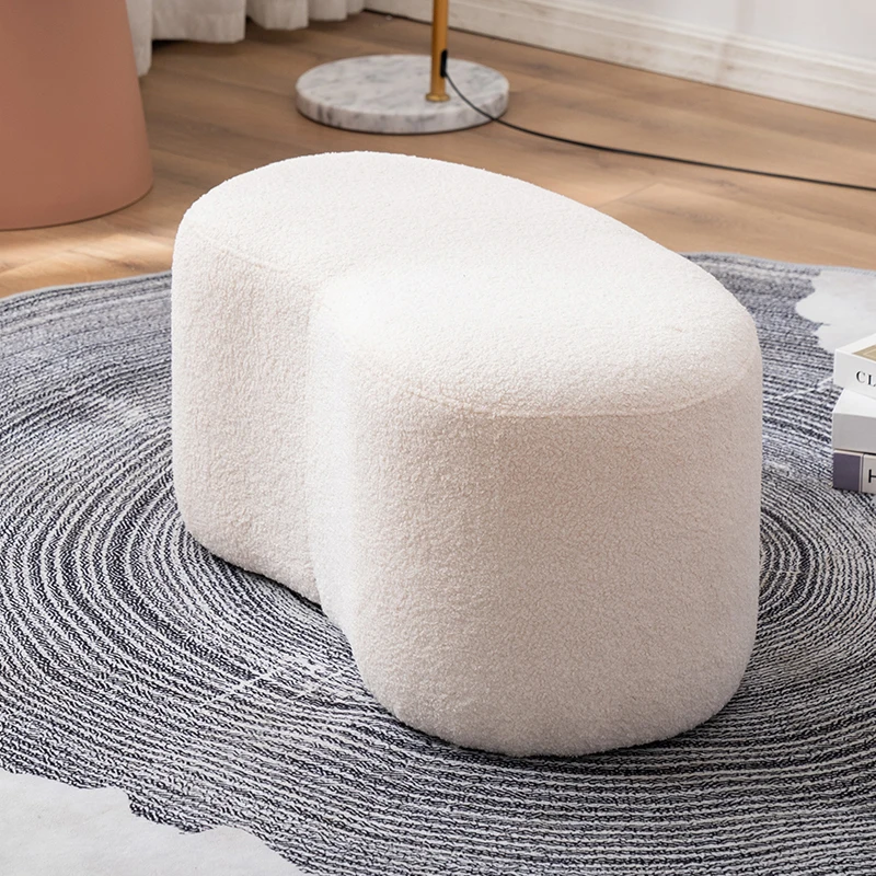 Luxury Stool INS Lamb wool foot Stool Bedroom Pouf Nordic shoe changing  Ottoman creative design living room floor Sofa Bench