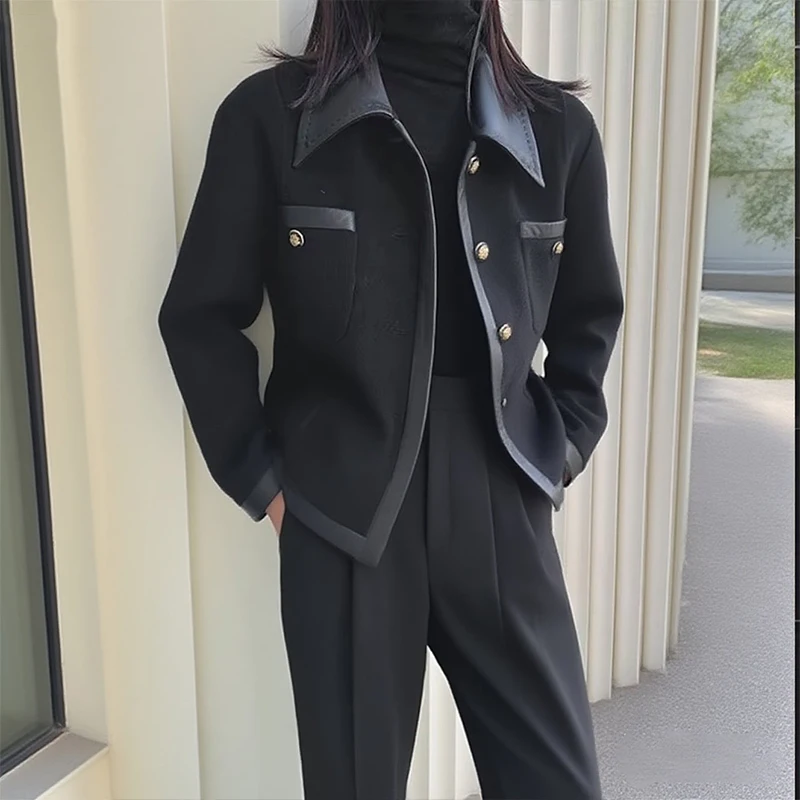 Krisstargirl Urban Jackets for Women 2025 Fall Winter Loose Lapel Buttoned with Pocket Split-joint Streetwear Overcoat for Women