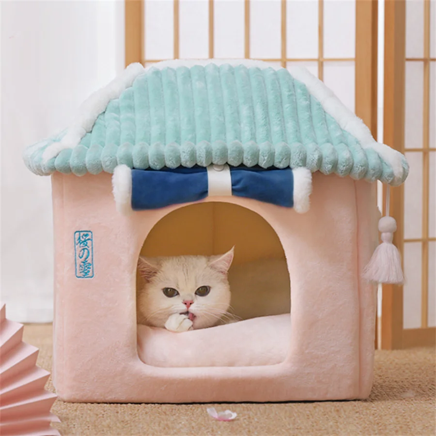 

High Quality Japanese Style Cute Removable Closed Pet Cat House Thicken Warm Indoor Pet Cat Dog Bed Pet Sleeping Bed Pet Nest