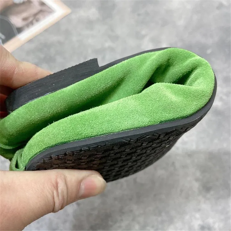 Green High Quality Abrasive Leather Beanie Flat Women Shoes Single Shoes Solid Color Simple Round Toe Maternity Shoes Size 35-40