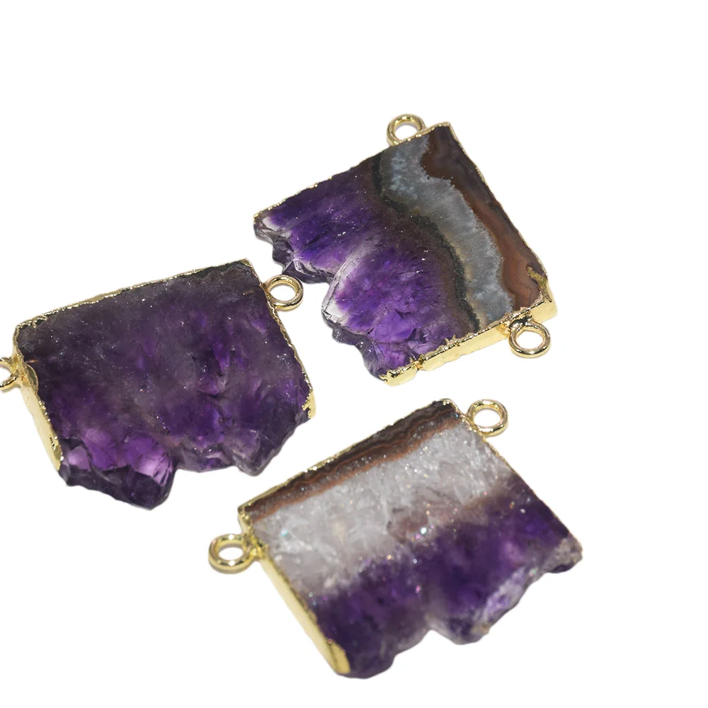 

Gold necklace for women free shipping Purple Crystal Raw Amethyst Stone pendants accesorios slice natural big geode druzy 5pc