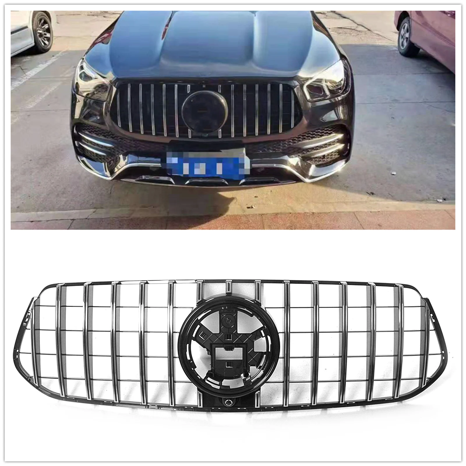 

Car Front Grill Grille W/ Camera Hole Upper Bumper Hood Mesh For Mercedes-Benz GLE-Class W167 GT R 2020-2023 Sport