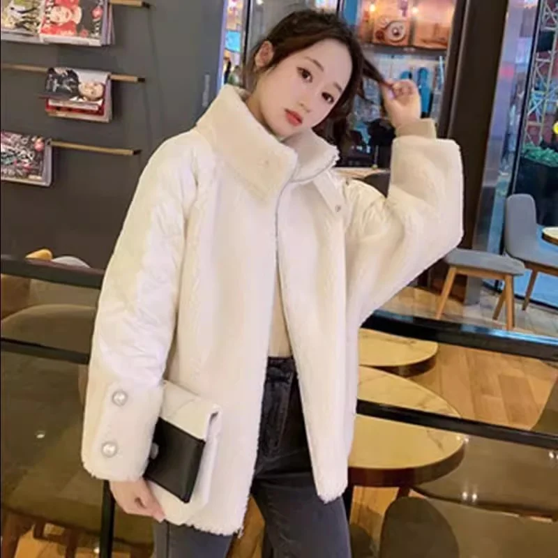 2023 Autumn Winter New Loose fitting Cotton Clothes Cotton Clothes Women Outwear European Checkered Down Cotton Coat Lightweight