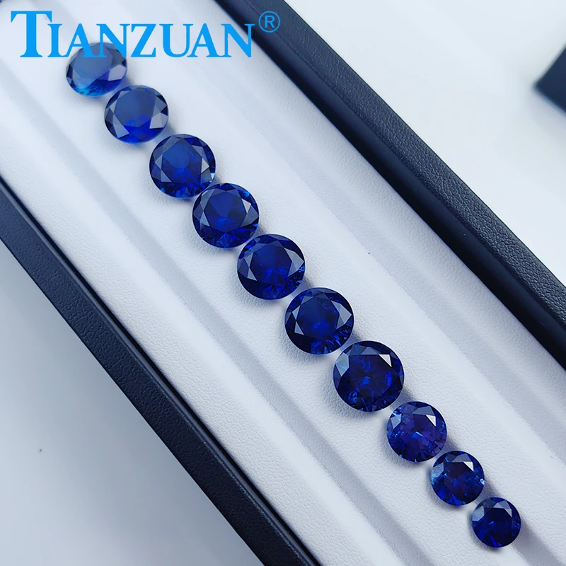 Lab Grown Sapphire Round Shape Royal Blue Sapphire Diamond Cut Synthetic Gemstone with inculsions loose stone