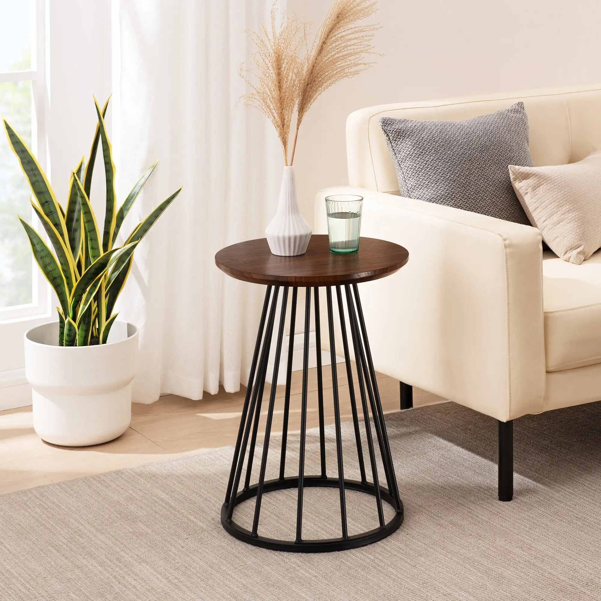 

Walker Edison Modern 16" Accent Table with Metal Cage Base, Dark Walnut