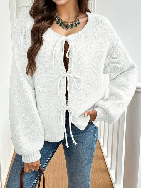 Women's commuter casual loose solid-coloured jumper V-neck autumn and winter cardigan with 2025 autumn and winter new 1