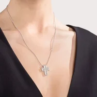 Collier croix double couche en argent sterling 925 avec pendentif entièrement pavé de diamants de laboratoire pour femme, bijoux fins pour mariage et soirée 6