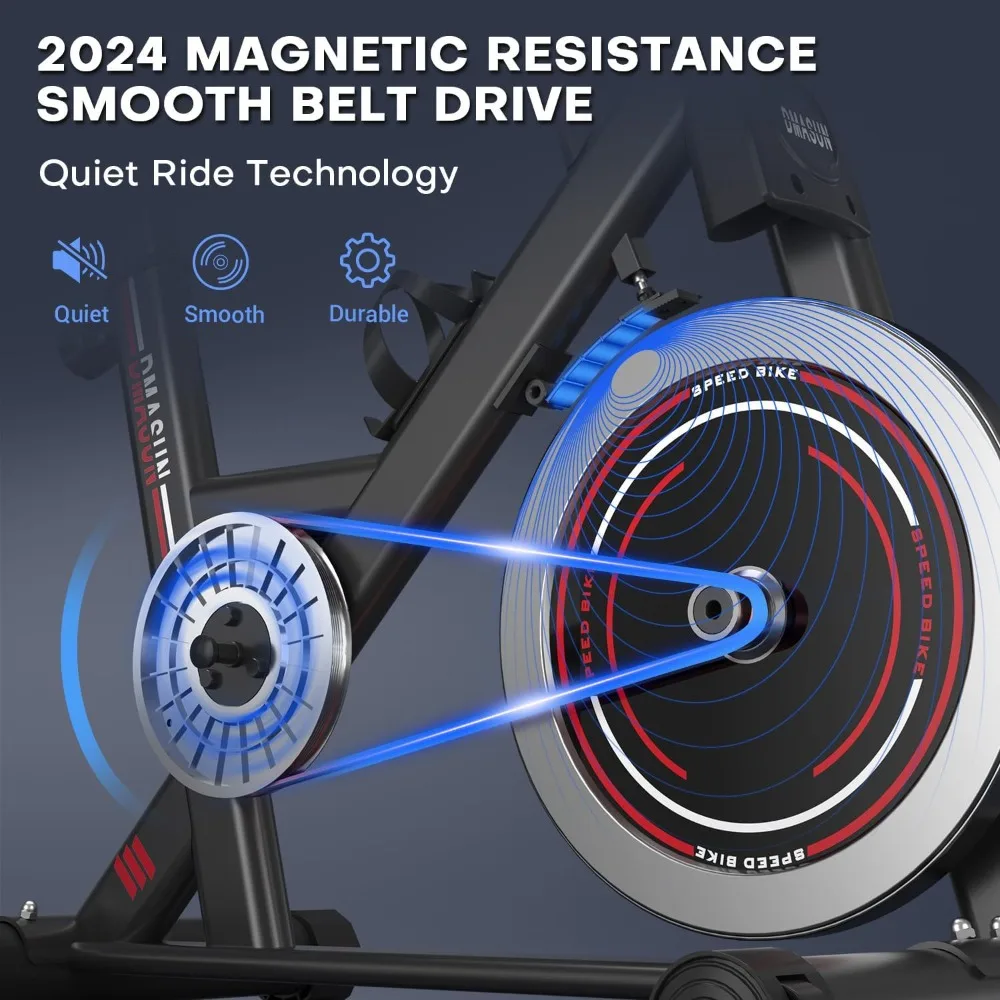 Exercise Bike, Near Silent Magnetic Resistance Stationary Bike, Indoor Cycling Bike with Comfortable Seat Cushion 2