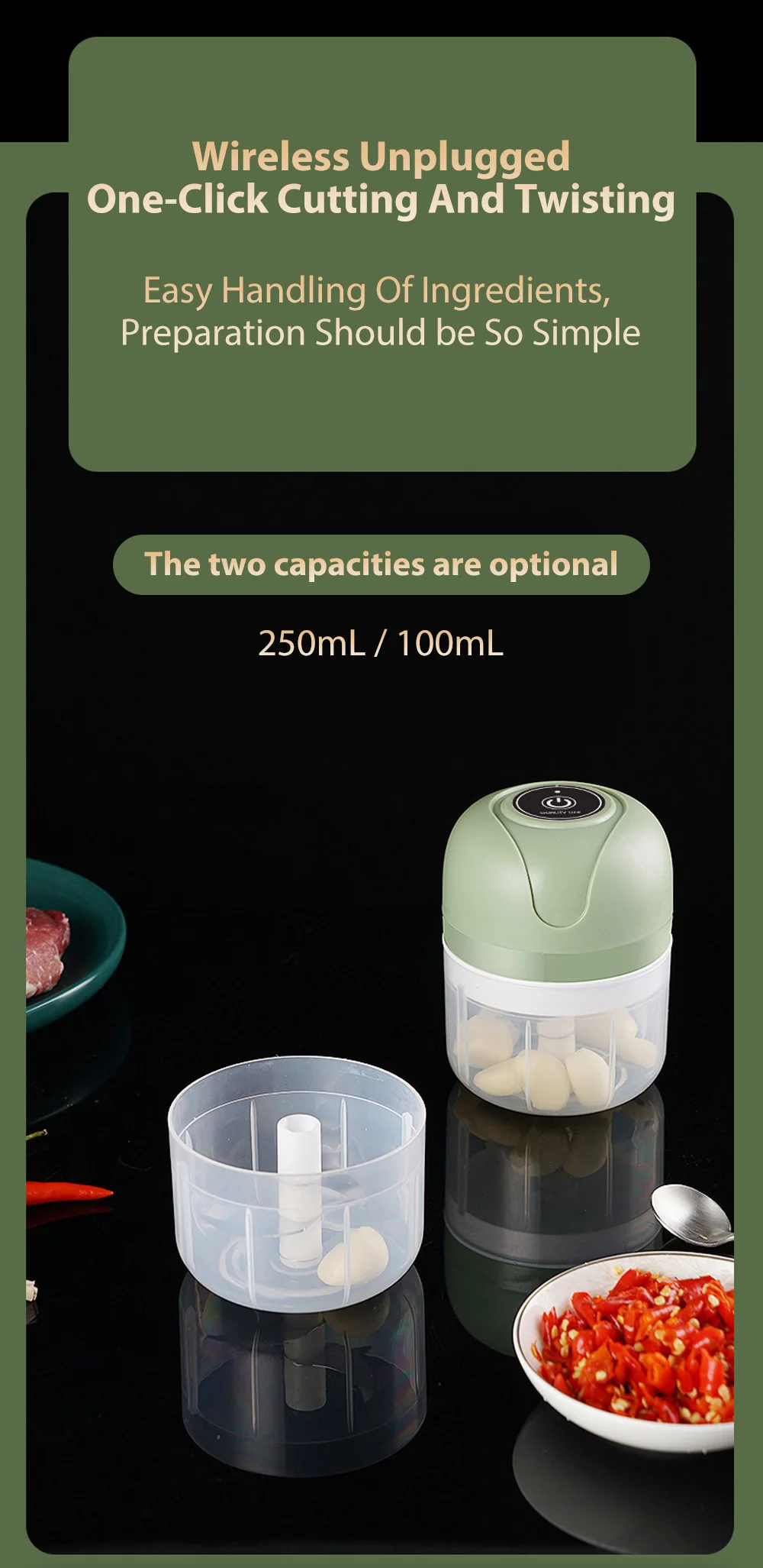 Description Picture 4 of itemMini Electric Garlic Chopper USB Meat Grinder Garlic Masher Machine Sturdy Durable Crushed Ginger Vegetable Crusher Kitchenware