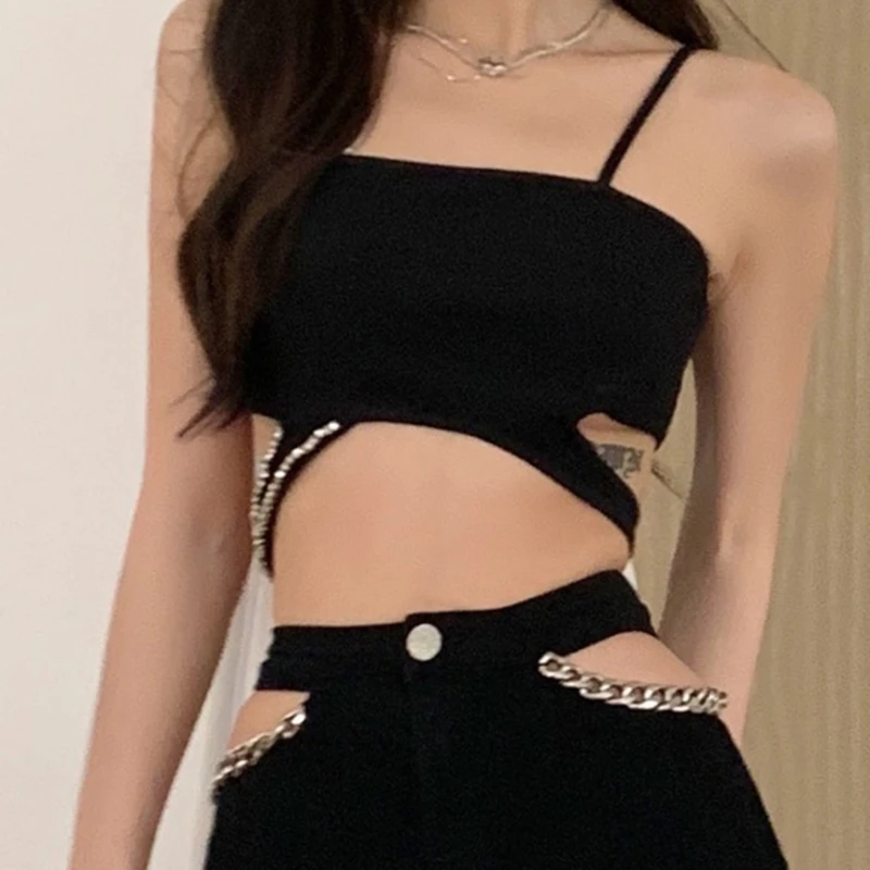

Spring and Summer Jeans Women New Casual Fashion Self-cultivation Hollow Out Sexy Chain Denim Pants