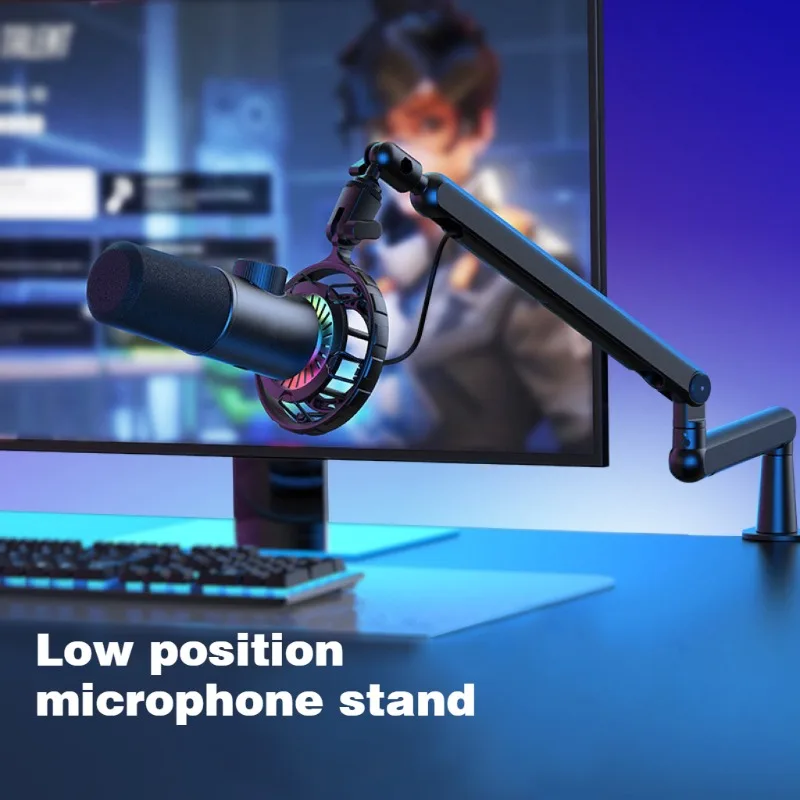 Low-level microphone arm, 360° microphone arm stand for Fifine AM8 K669B Blue Yeti HyperX, with adapter with microphone clip 3/8 i...