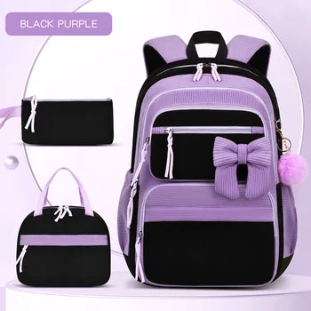 2026 High end Corduroy Material 3-Piece School Bag Set for Teenage Girls Fashion bow patchwork women's backpack Cute schoolbags 1