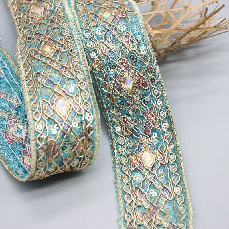 1 Yards Sequin Lace Trims Floral Ribbon DIY Sewing Material for Dress Decoration lace ribbon lace sewing accessories lace sewing supplies lace accessories lace garment accessories clothing accessories lace decoration clothing craft accessories