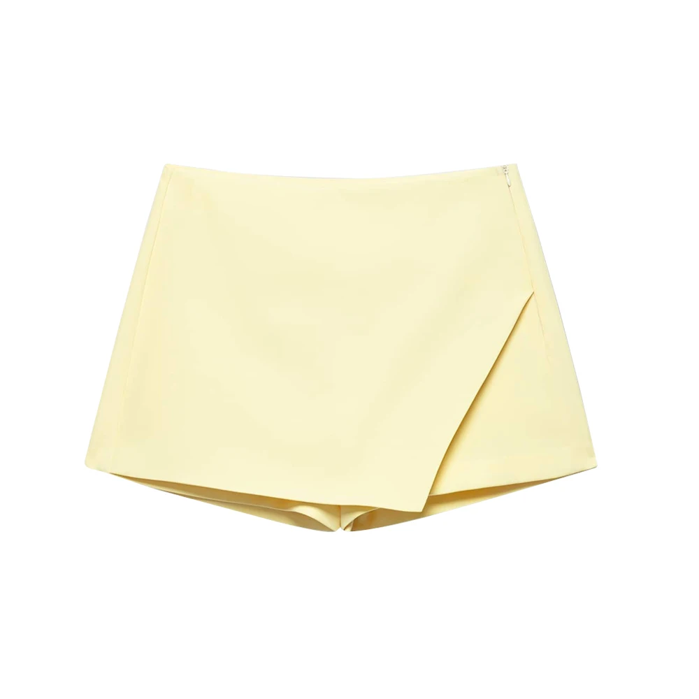 Women's Asymmetric Solid Color Skort Casual Side Zipper Shorts Skirts for Spring Summer Fashion