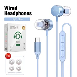 Premium 9D Surround Sound Wired Earphones with HD Mic and Volume Control (Light blue)