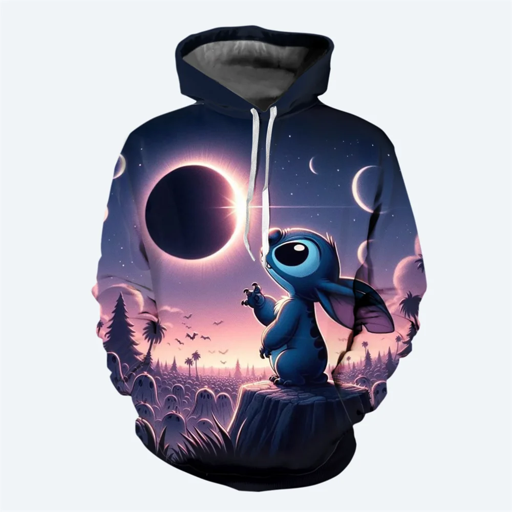 Sudadera con capucha de dibujos animados de otoño e invierno para hombre, sudadera con estampado 3D de Disney Stitch para niños, sudadera con capucha informal de moda urbana para hombre