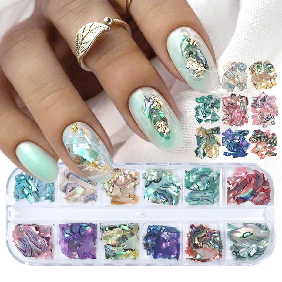 Nail Flakes Nail Glitter Nail Decoration Nail Decorations Nail Art Shell Flakes Broken Glass Mica Glitter Nails Accessories Sea Shell Fragments Texture Pel Polish Sequins Manicure NFBY
