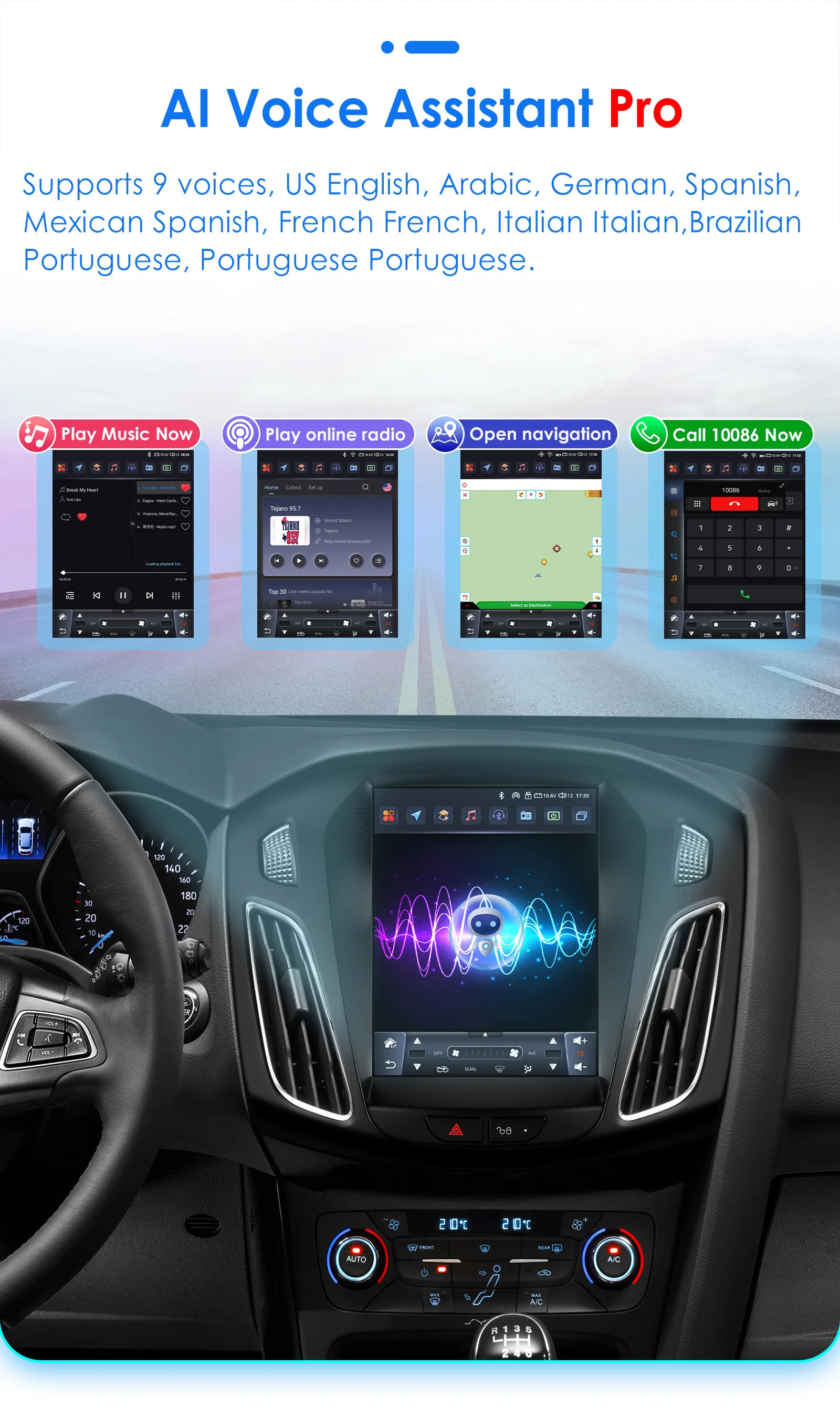 OSSURET 9.7inch 2 DIN Android 13 Car Radio for Ford Focus 3 MK 3 2011-2019 Multimedia Stereo Vertical Screen Carplay 360Camera