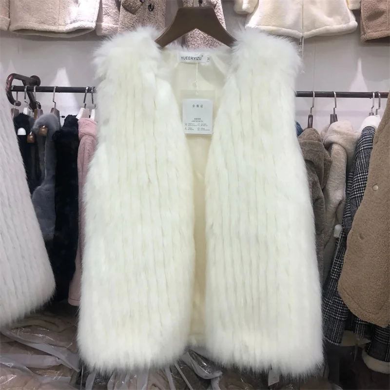 

2023 New Fashion Versatile Autumn Winter Fur Vest Women's Faux Fox Hair Mid length Fur One Piece Sweetheart Sleeveless Vest Coat
