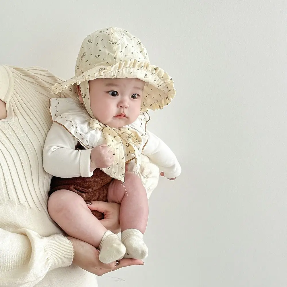 Cute Korean Style Baby Hat Comfortable Breathable Summer Kid Sun Cap Windproof Rope Anti-UV Baby Bucket Hat Outdoor