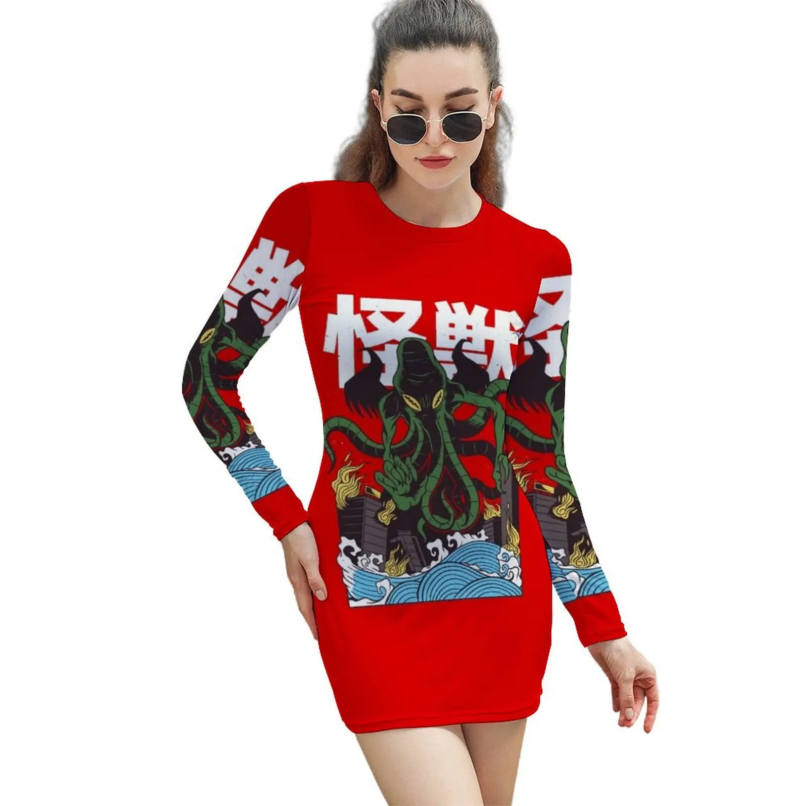 

Japanese Cthulhu Long-Sleeved Sheath Dress birthday dress for women bandage dress