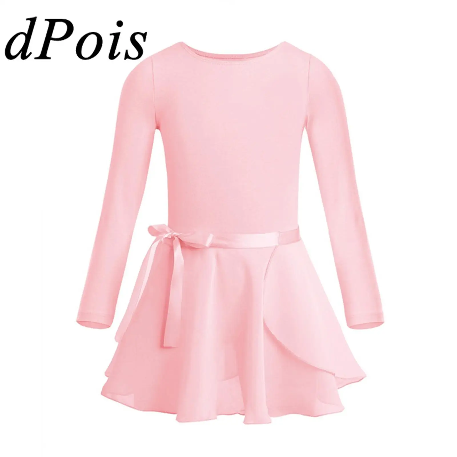 

Childrens Girls Ballet Dress Gymnastics Leotards Kids Long Sleeve Ballet Dancewear with Chiffon Tied Skirts Ballerina Clothes