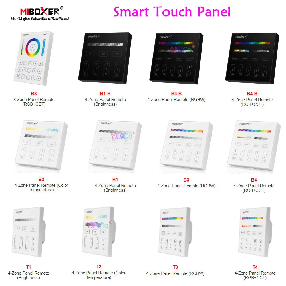 Miboxer RGB Touch Smart Panel RGBW lamp LED Controller CCT/Single color Strip Remote Switch 4/8 Zones RGB+CCT Down Light dimmer ac dc 12v 24v 36v motor controller electric linear actuator motor remote control switch forwards reverse up down