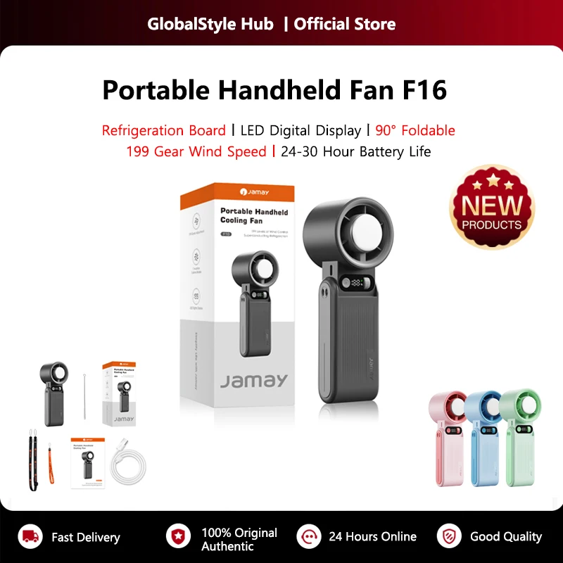 Compact Handheld Fan with LED Display and Foldable Design, 8000mAh Rechargeable Battery, Adjustable 199-Speed Levels