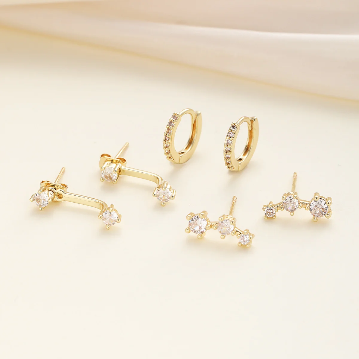 3PCS Stainless Steel Gold Color Circle Hoop Earrings Set for Women Simple Zircon Flower Stud Earring Cartilage Piercing Jewelry