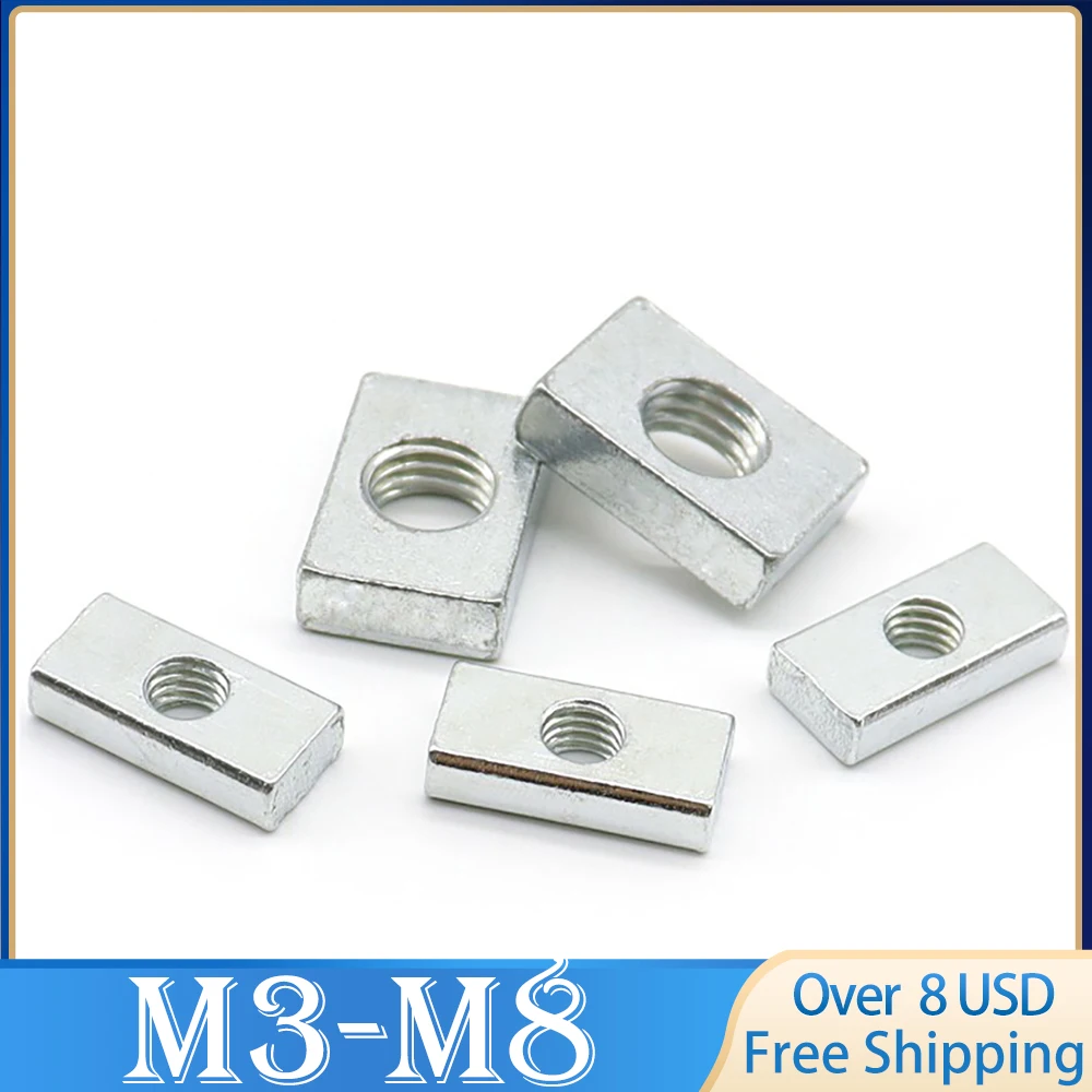10pcs Square Nut M3 M4 M5 M6 M8 Zinc Plated Carbon Steel Thin