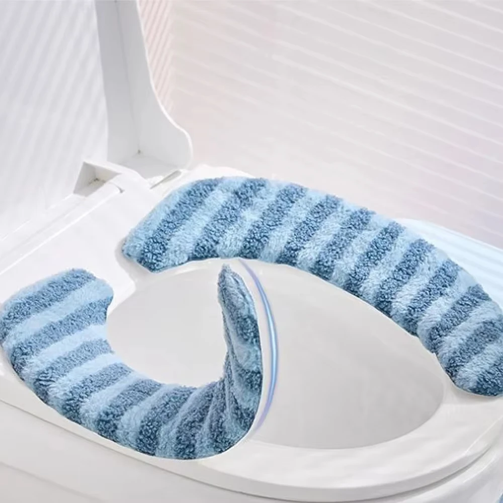 1Pair Thickened Toilet Seat Pad Cover Washable Soft Reusable Warmer Self-adhesive Bathroom Accessories Universal Toilet Seat Mat 2