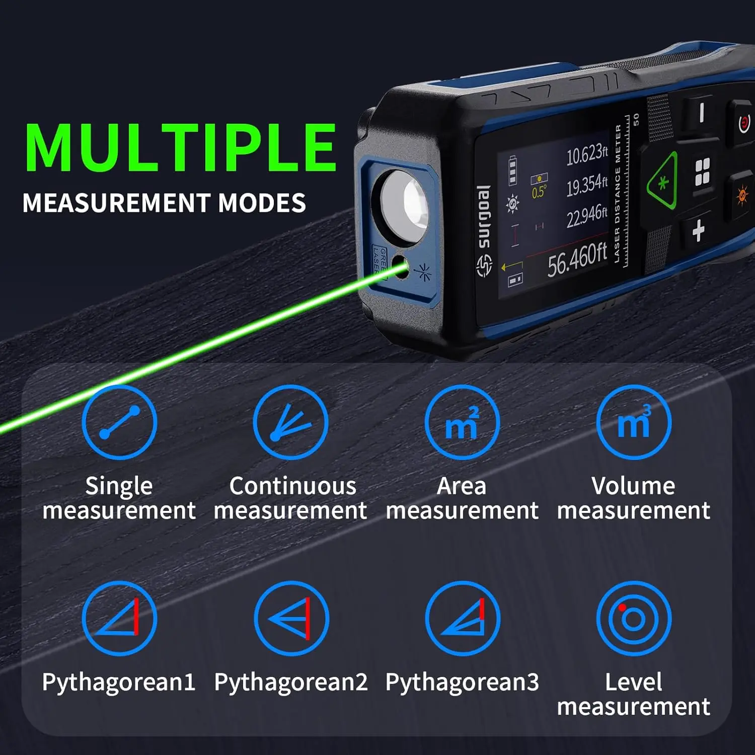 Color Screen 100m Green Laser Rangefinders Multifunction Digital Level Vibration Meter Laser Tape