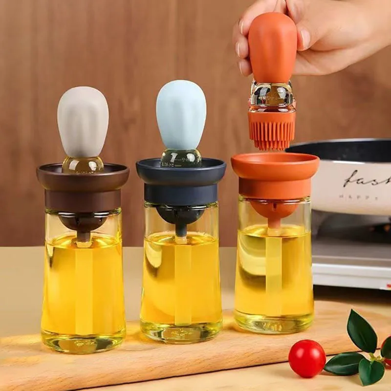 Silicone Oil Bottle Glass Olive Oil Dispenser Bottle,Oil Brush Baking  Barbecue Grill Oil Brush Dispenser Kitchen Baking BBQ Tool