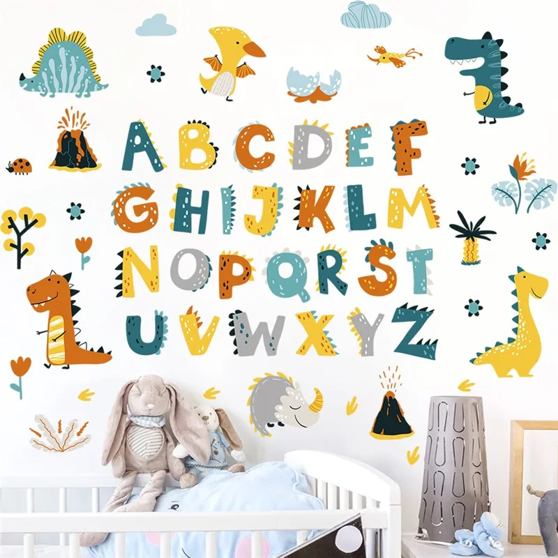 

Study English Letters With Dinosaurs Wall Sticker For Kids Room Classroom Decor Alphabet Mural Art Diy Home Decal Nursery Poster