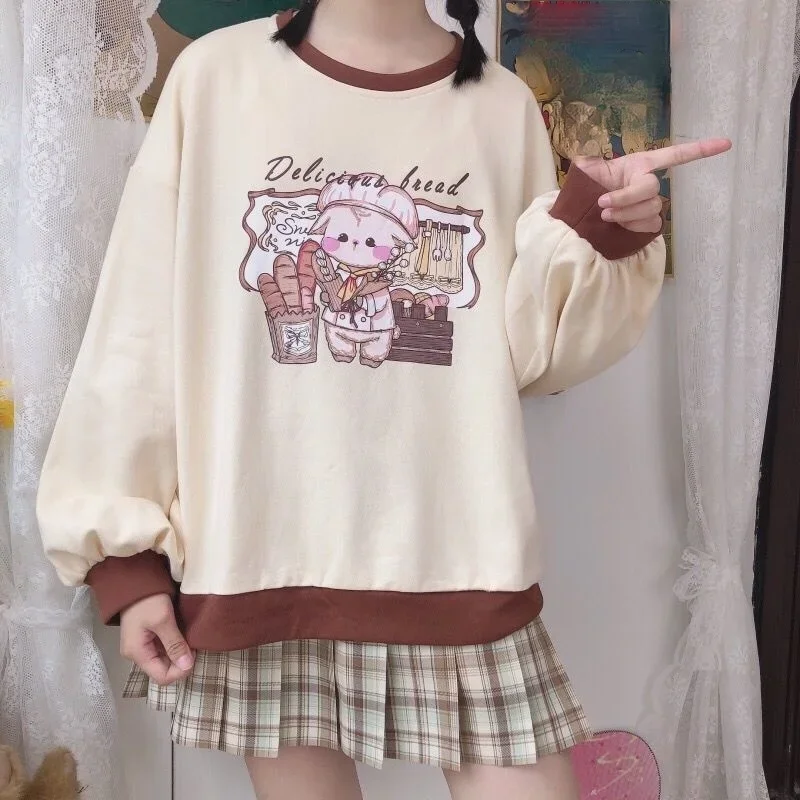 Kawaii Anime Sweatshirt Soft Girl Pullover 2023 Female Fashion Korean Jumper Women Cute Style Crew Neck Long Sleeve Loose Tops
