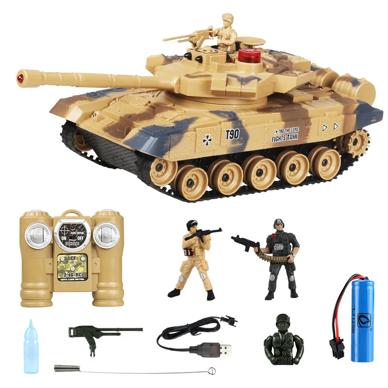 

Smoking RC Tank Infrared Battle Remote Control Tank Toy M1A2 T90 Military Model Vibrating With Sound LED For War Game Boys Gift