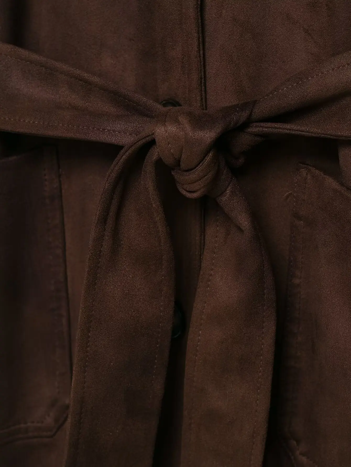 2025 Autumn Women's Casual Fashion Coat Simple Retro Slim Fit With Belt Lapel Long Sleeve Suede Effect Jacket Elegant Outerwear