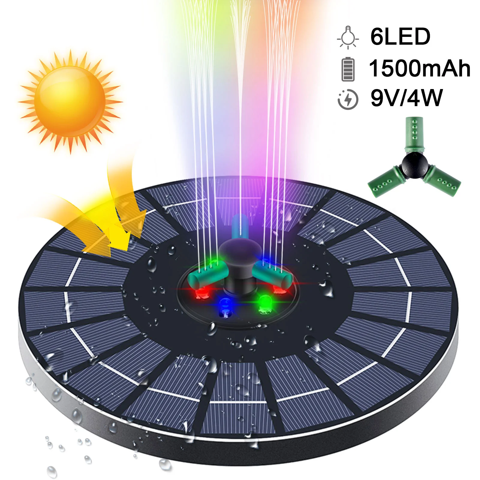 Solar Fountain 7V/3.5W Solar Fountain Pump Colorful 21 LED Lights Swimming Pools Floating Garden Decor