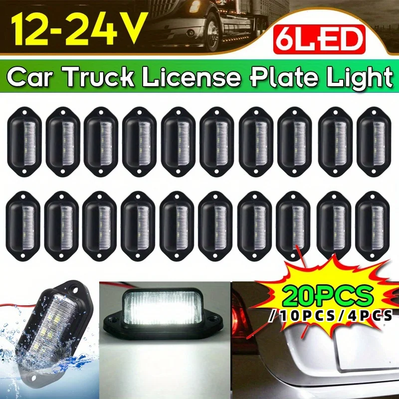 20/10/4 PCS 12V-24V 6 LED Number License Plate Light Lamp Taillight Universal For Cars Truck Trailers Motorcycle Boat