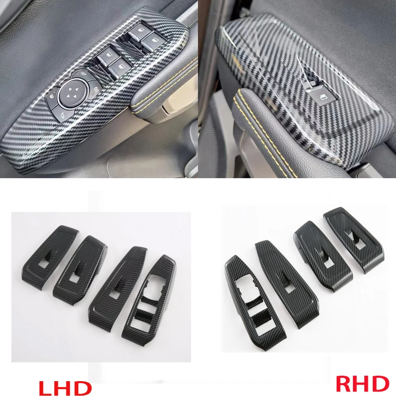 

LHD RHD для Ford Ranger 2023 2024 ABS углеродное волокно, кнопка переключения стеклоподъемника, крышка, отделка двери, подлокотника, панели, аксессуары для интерьера
