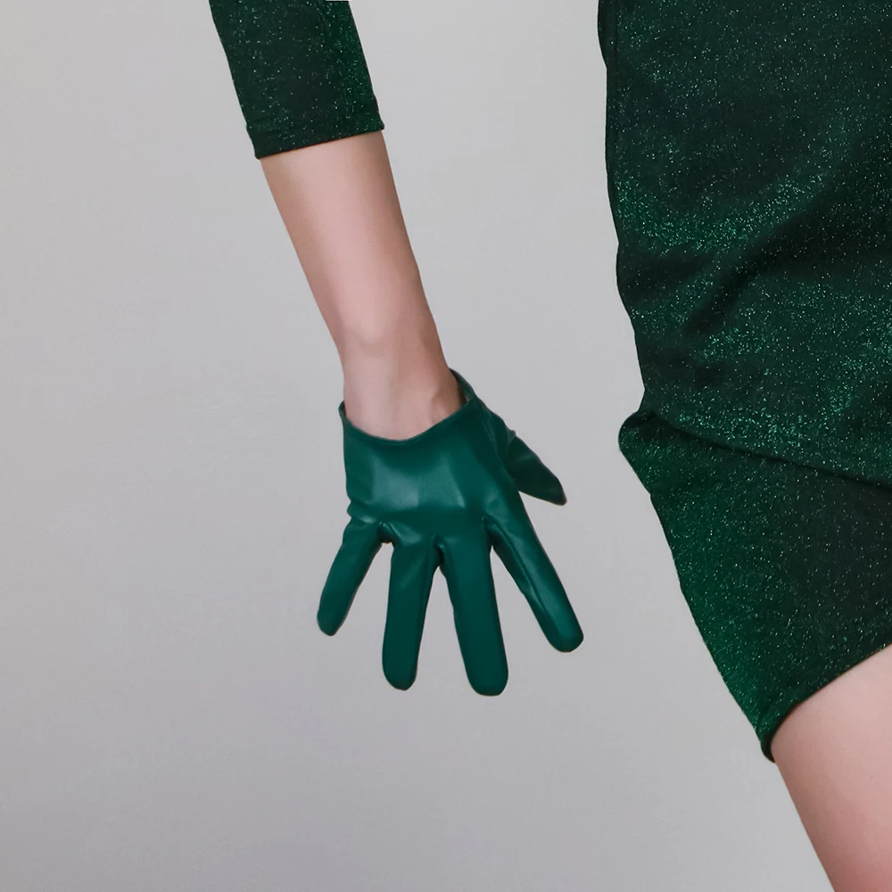 Women's Elegant Fashion Green PU Leather Long Glove Female