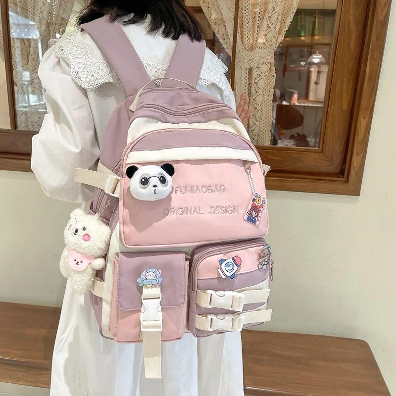 Trendy Lady Kawaii College Backpack Fashion Female Badge Pin Laptop Student Bags Cute Girl Travel Backpack Book Women School Bag