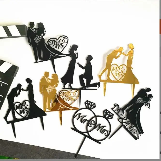 Description Picture 2 of itemIns Gold Acrylic Ring Wedding Cake Topper Bride Groom Proposal Party Wedding Cake Topper for Engagement Gift Dessert Decoration