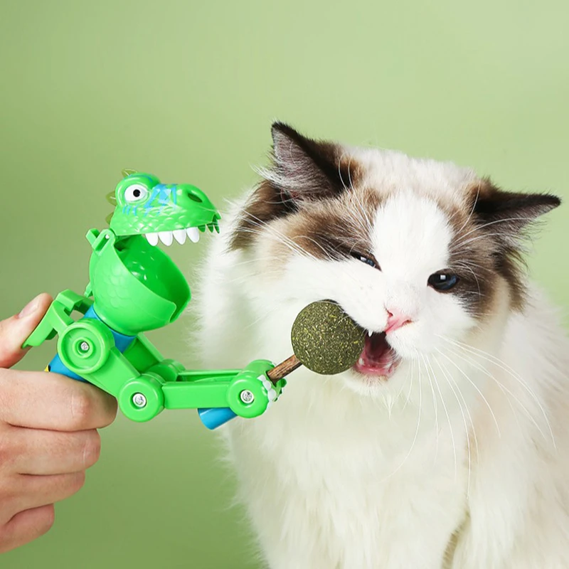 

2Pcs Funny Cute Dinosaur Robot Lollipop Toy Cat Teaser Stick Creative Storage Robot Gift Catnip Ball Toy Pet Supplies Cat Toys
