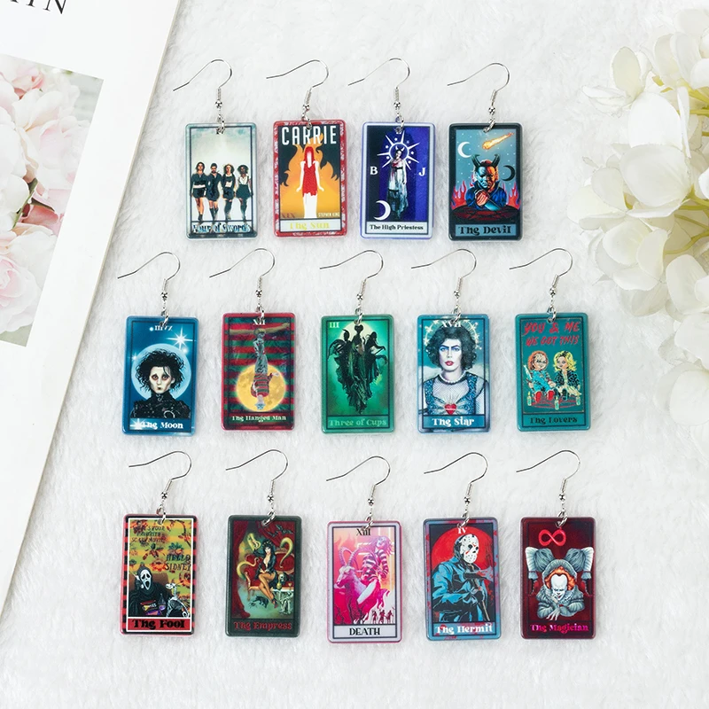 1Pair Drop Earring Tarot Deck Charms Sun Moon Star And The Lovers Divination Card Fashion Jewelry Gift