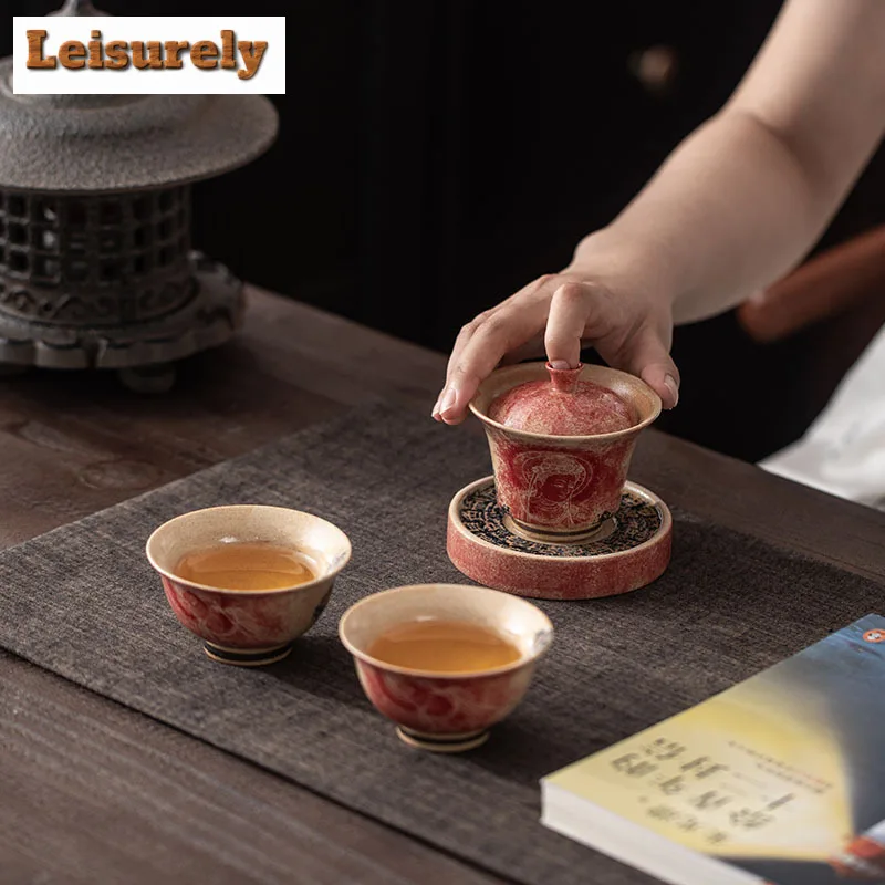 Creative Dunhuang Handwritten Scriptures Tea Set Complete Set Antique Tea Ceremony Set Teapot and Tea Cup Set Tableware Ornament